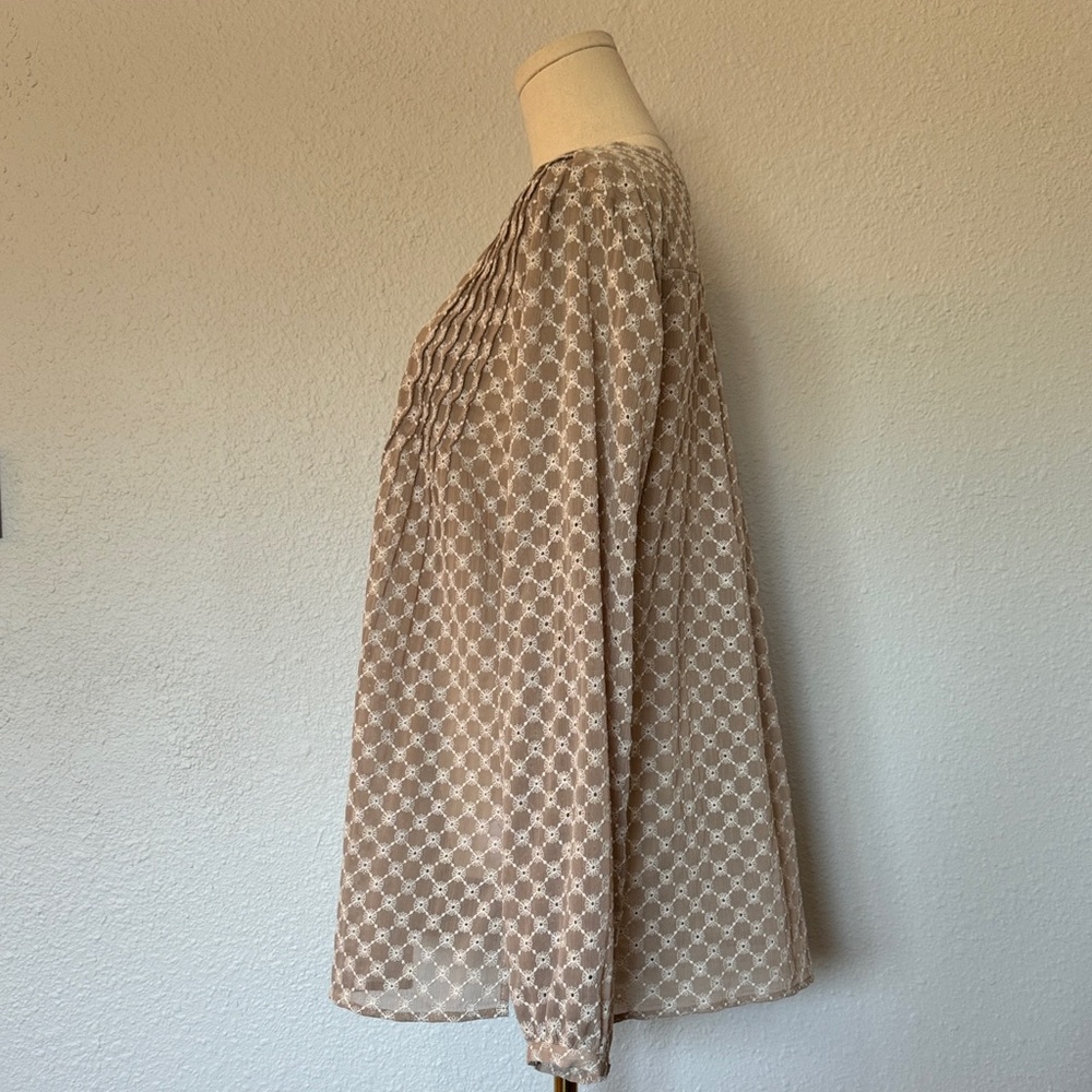 Etcetera Beige Patterned Long Sleeve Peasant Blou… - image 7